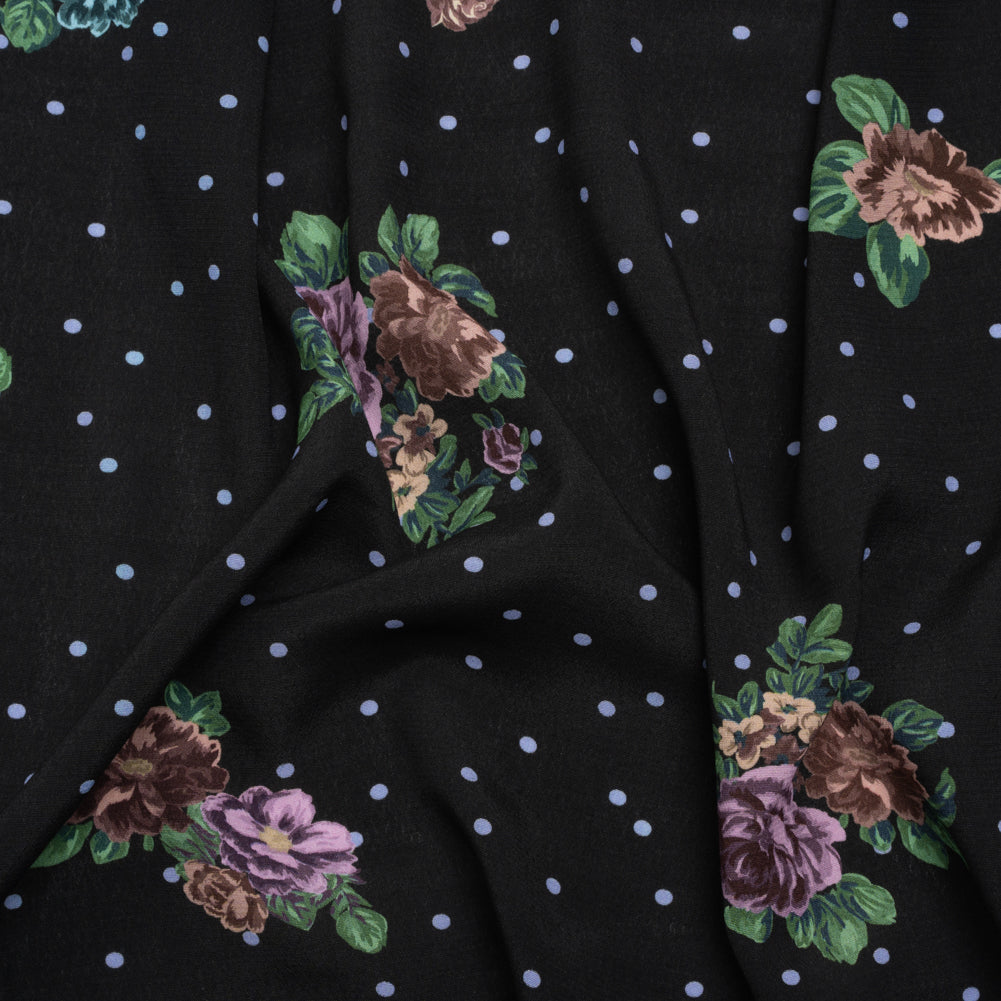 Viscose Crepe Print - Black, Lavender and Rust Red Polka Dots and Florals - Mood Exclusive Bring on Beauty