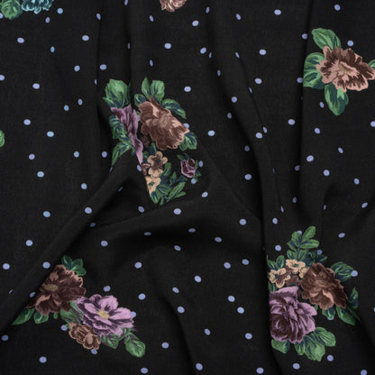 Viscose Crepe Print - Black, Lavender and Rust Red Polka Dots and Florals - Mood Exclusive Bring on Beauty