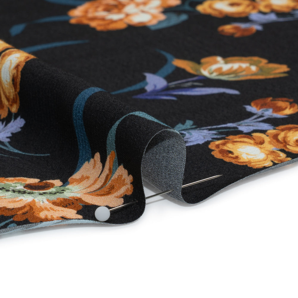 Viscose Crepe Print - Navy and Orange Floral - Mood Exclusive Chivalrous Designs Folded