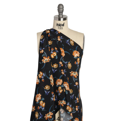 Viscose Crepe Print - Navy and Orange Floral - Mood Exclusive Chivalrous Designs Detail