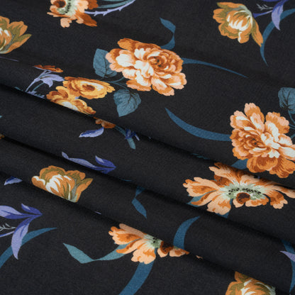 Viscose Crepe Print - Navy and Orange Floral - Mood Exclusive Chivalrous Designs Full