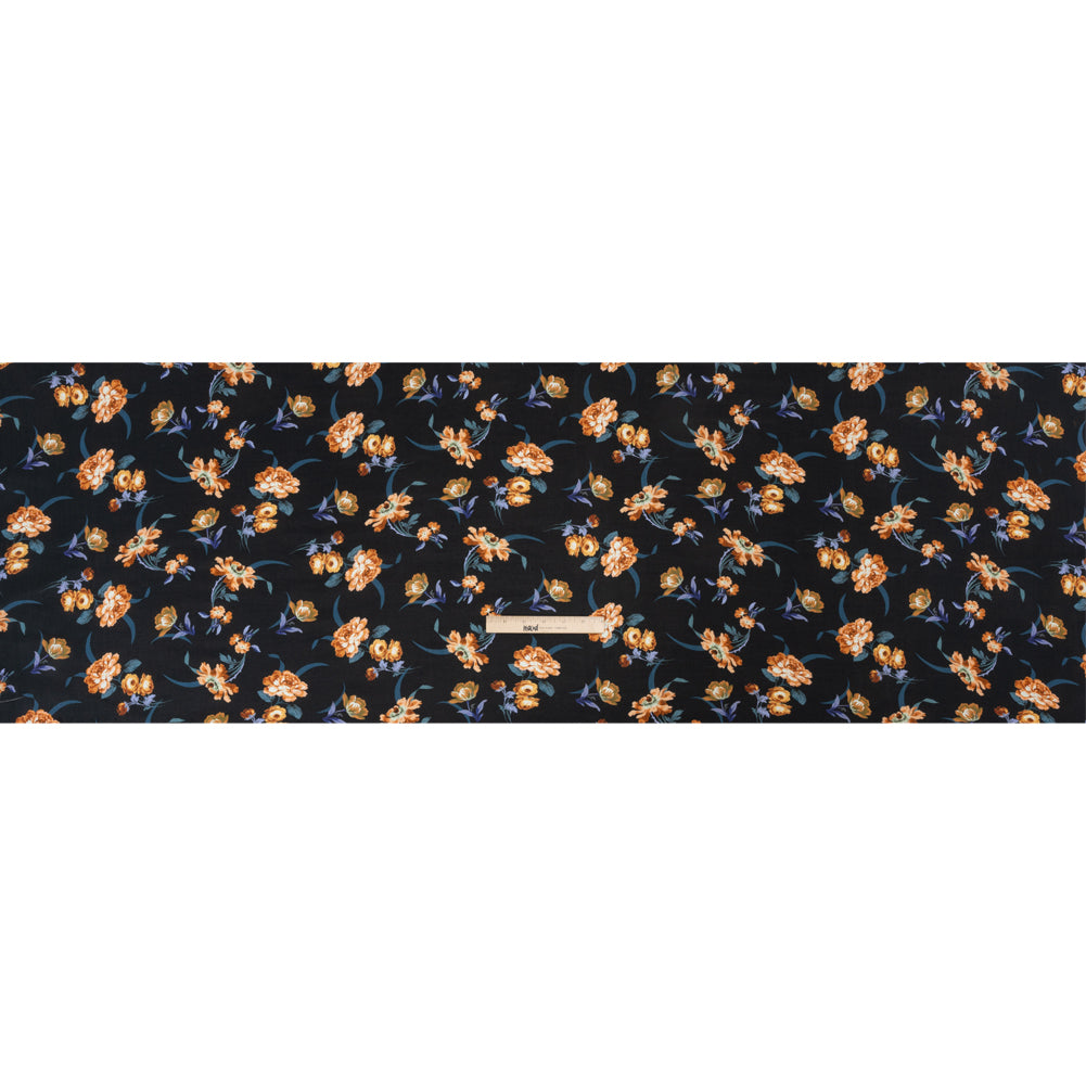 Viscose Crepe Print - Navy and Orange Floral - Mood Exclusive Chivalrous Designs Drape