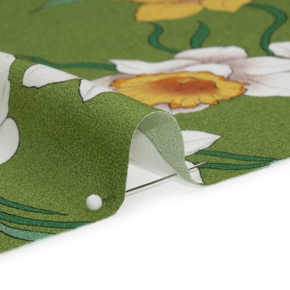 Viscose Crepe Print - Green, Yellow and Red Floral - Mood Exclusive Dizzy about Daffodils Folded