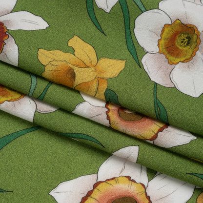 Viscose Crepe Print - Green, Yellow and Red Floral - Mood Exclusive Dizzy about Daffodils Full