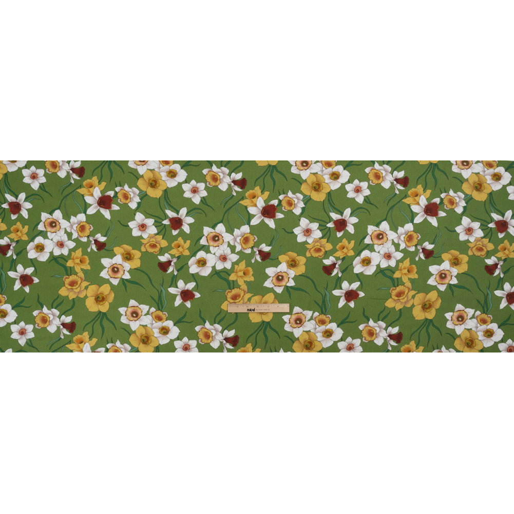 Viscose Crepe Print - Green, Yellow and Red Floral - Mood Exclusive Dizzy about Daffodils Drape