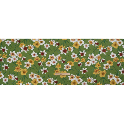 Viscose Crepe Print - Green, Yellow and Red Floral - Mood Exclusive Dizzy about Daffodils Drape