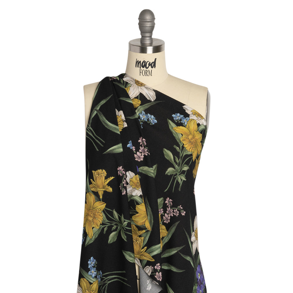Viscose Crepe Print - Black, Yellow and Violet Floral - Mood Exclusive By the Plenty Detail