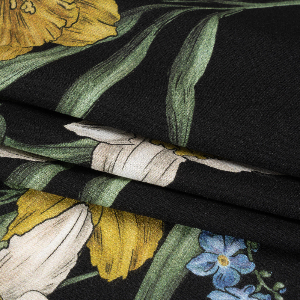Viscose Crepe Print - Black, Yellow and Violet Floral - Mood Exclusive By the Plenty Full