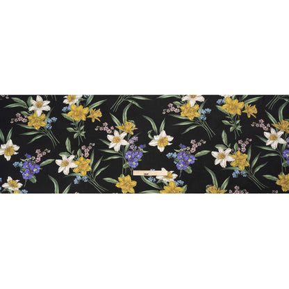 Viscose Crepe Print - Black, Yellow and Violet Floral - Mood Exclusive By the Plenty Drape