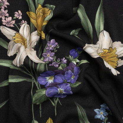 Viscose Crepe Print - Black, Yellow and Violet Floral - Mood Exclusive By the Plenty