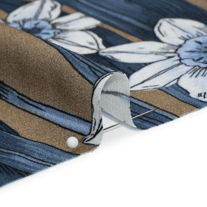 Viscose Crepe Print - Blue and Tan Floral - Mood Exclusive Drenched Daffodils Folded