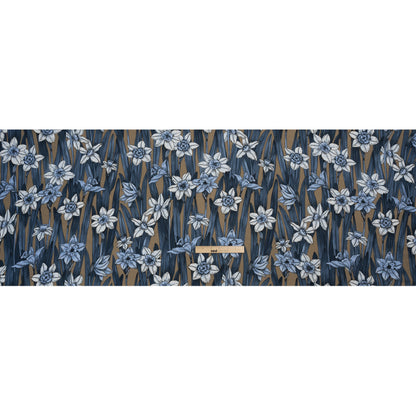Viscose Crepe Print - Blue and Tan Floral - Mood Exclusive Drenched Daffodils Drape