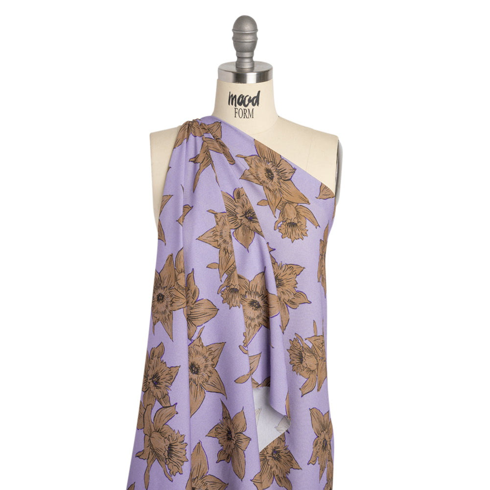 Viscose Crepe Print - Lilac and Brown Floral - Mood Exclusive Dear Darling Detail
