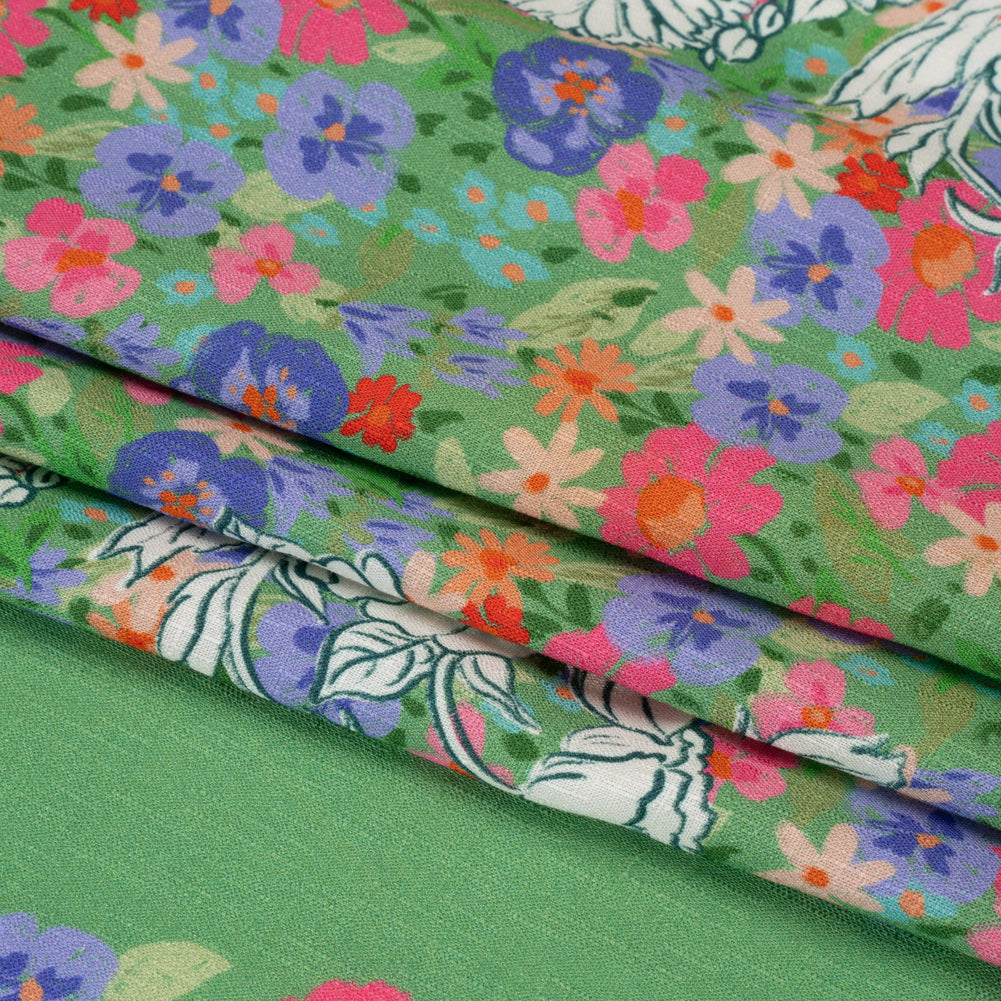 Slubbed Viscose Woven Panel - Green, Red and Blue Floral Blocks - Mood Exclusive Small Things Folded