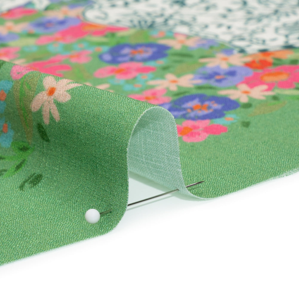 Slubbed Viscose Woven Panel - Green, Red and Blue Floral Blocks - Mood Exclusive Small Things Detail