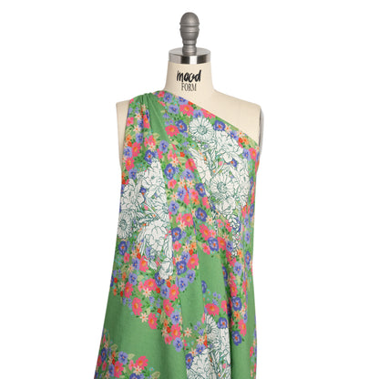 Slubbed Viscose Woven Panel - Green, Red and Blue Floral Blocks - Mood Exclusive Small Things Drape