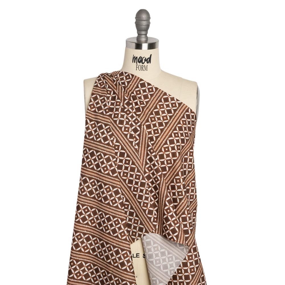Cotton Poplin Print - Brown Diamonds and Stripes - Mood Exclusive Back to Back Drape