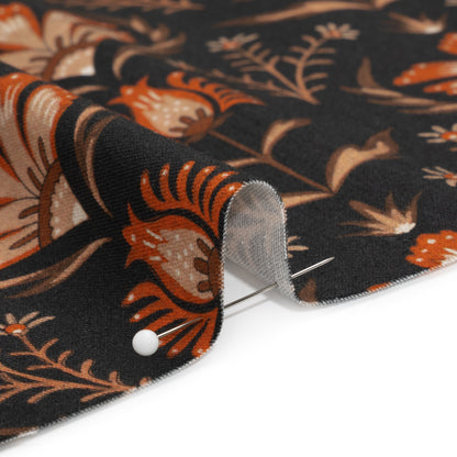 Stretch Cotton Twill - Black and Orange Floral - Watching the Fire Print - Mood Exclusive Rockland Collection Detail