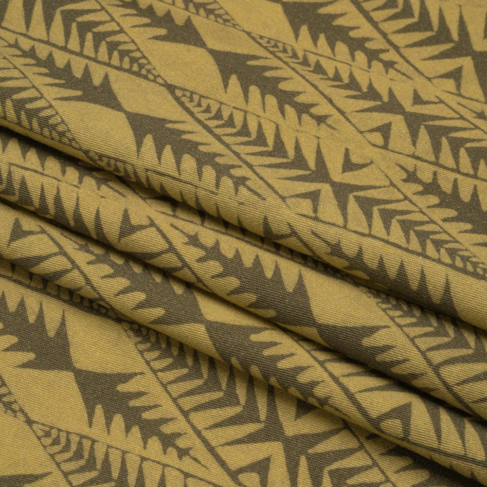Stretch Cotton Twill Print - Olive Abstract Diamonds - Mood Exclusive Maui Treeline Folded