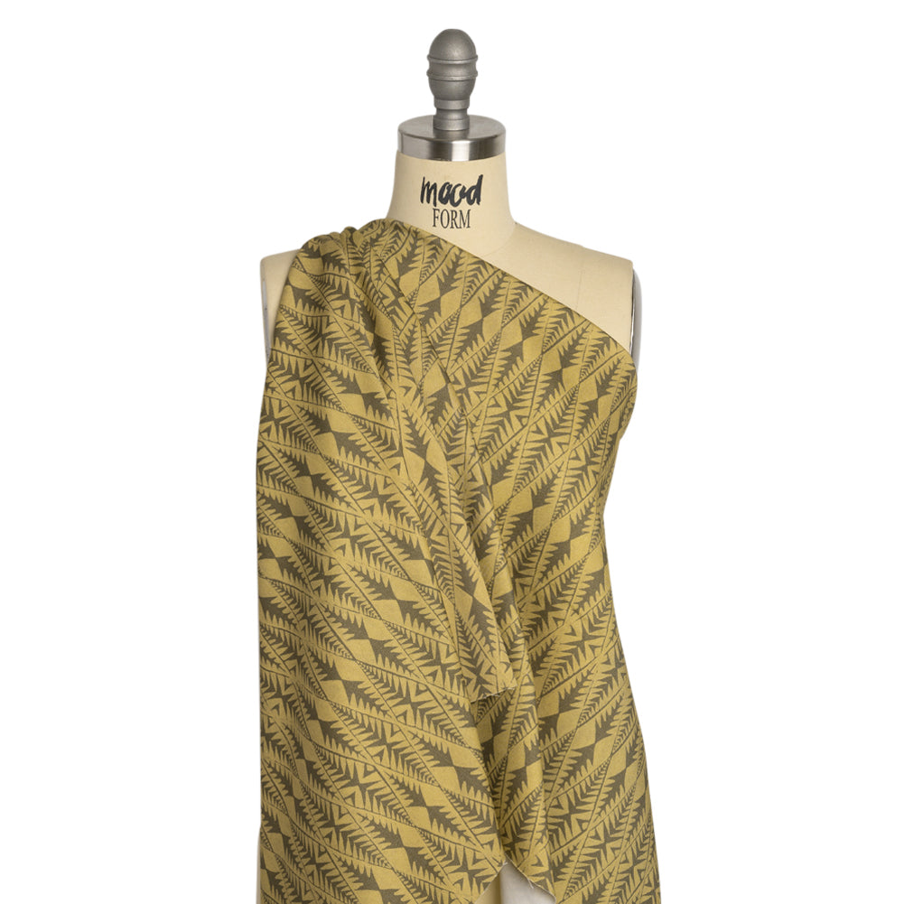 Stretch Cotton Twill Print - Olive Abstract Diamonds - Mood Exclusive Maui Treeline Drape