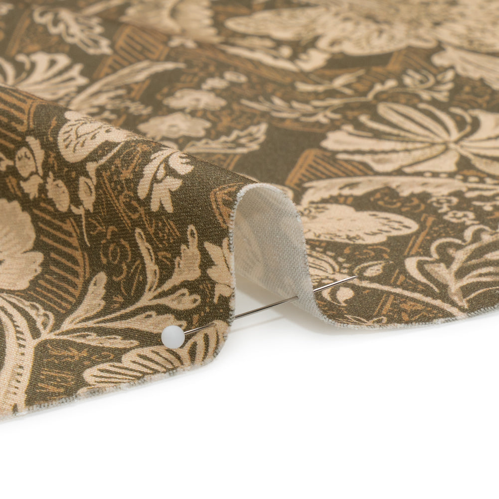 Stretch Cotton Twill Print - Moss Green and Beige Floral - Mood Exclusive Aromatic Aria Detail