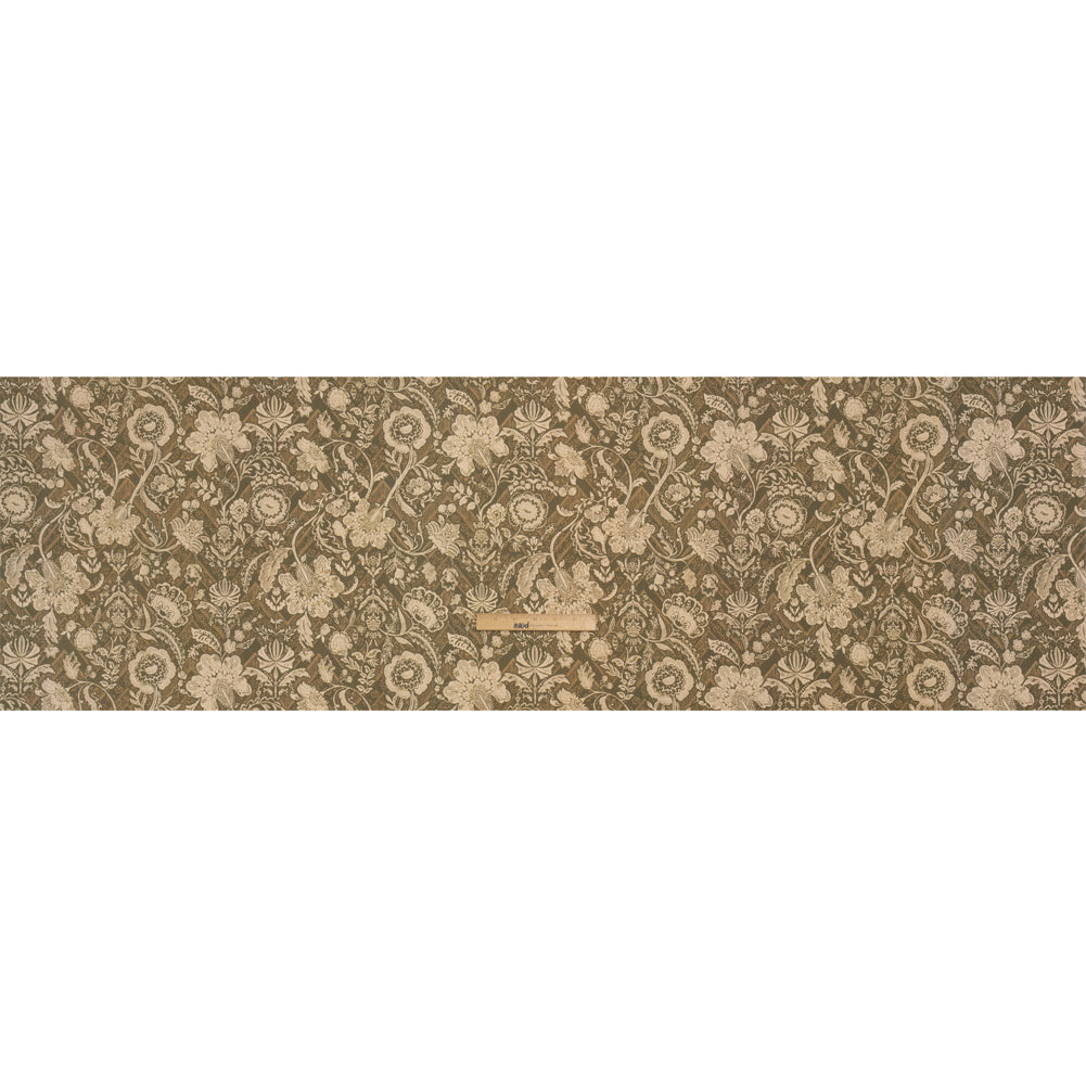 Stretch Cotton Twill Print - Moss Green and Beige Floral - Mood Exclusive Aromatic Aria Full