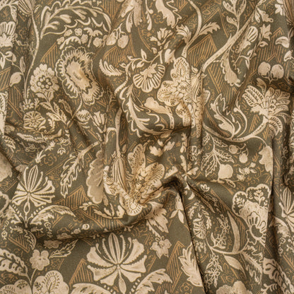Stretch Cotton Twill Print - Moss Green and Beige Floral - Mood Exclusive Aromatic Aria