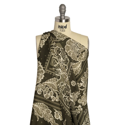 Stretch Cotton Twill Panel - Olive Floral Blocks - Mood Exclusive Maple Hill Heights Drape