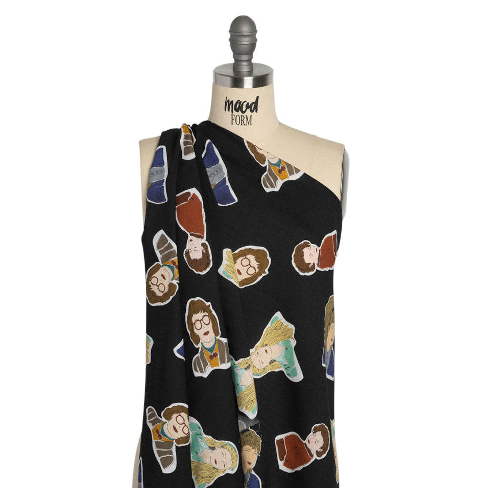Slubbed Viscose Woven Print - Black, Red and Blue Female Portraits - Mood Exclusive Phenomenal Woman Drape