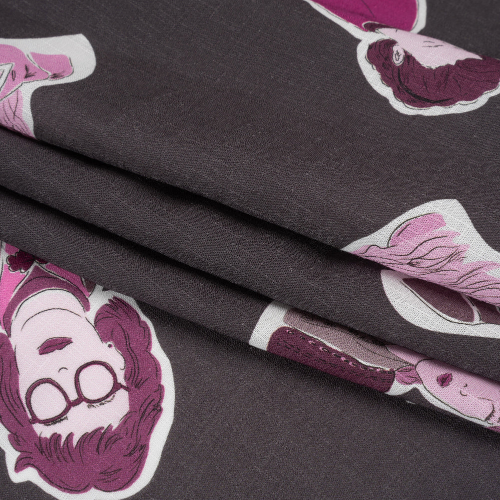 Slubbed Viscose Woven Print - Purple and Pink Female Portraits - Mood Exclusive Phenomenal Woman Folded