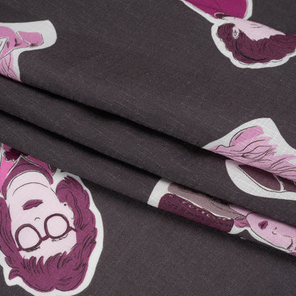 Slubbed Viscose Woven Print - Purple and Pink Female Portraits - Mood Exclusive Phenomenal Woman Folded