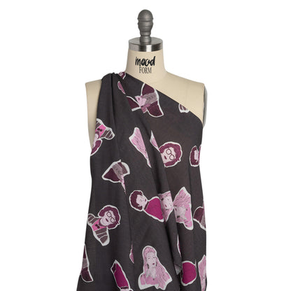 Slubbed Viscose Woven Print - Purple and Pink Female Portraits - Mood Exclusive Phenomenal Woman Drape