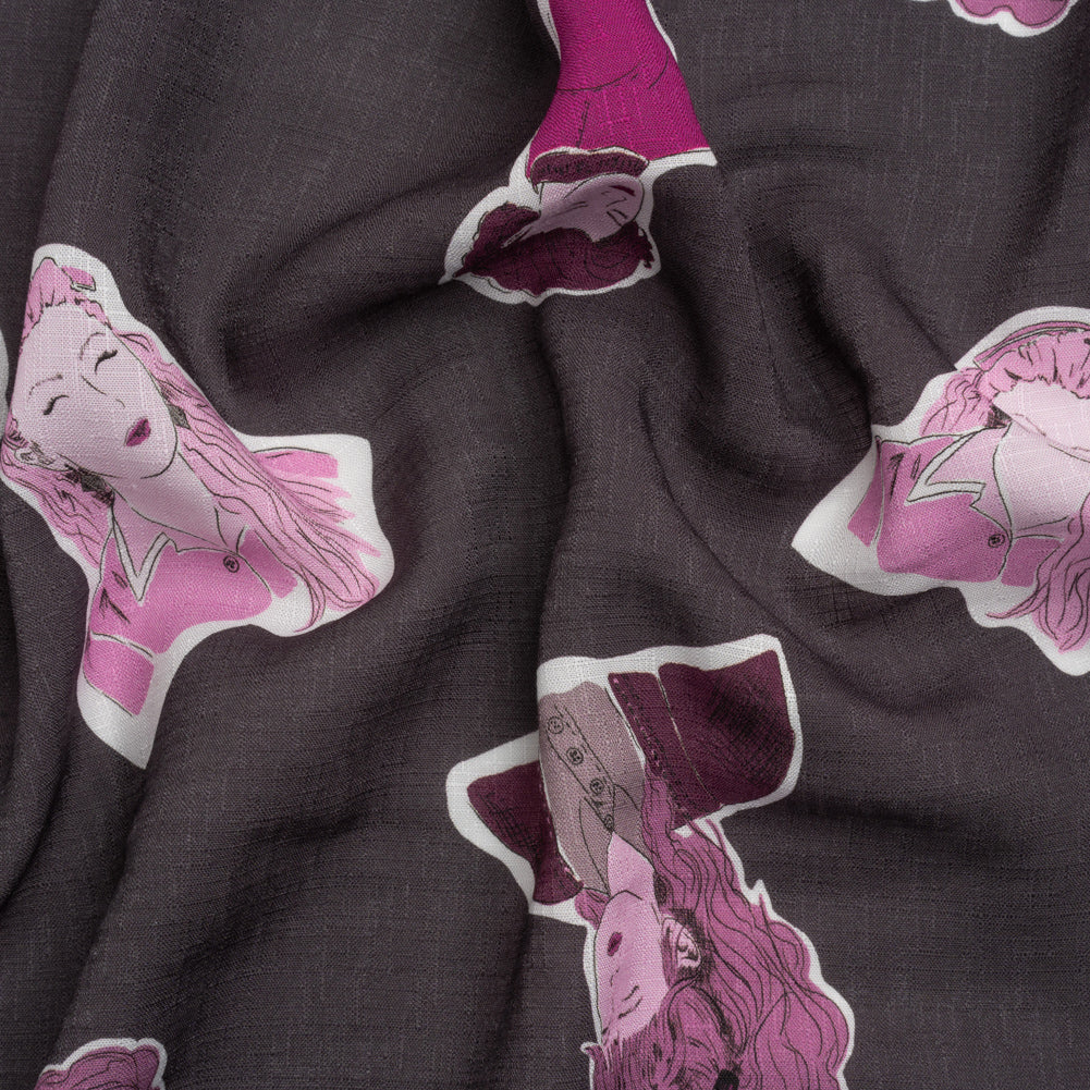 Slubbed Viscose Woven Print - Purple and Pink Female Portraits - Mood Exclusive Phenomenal Woman
