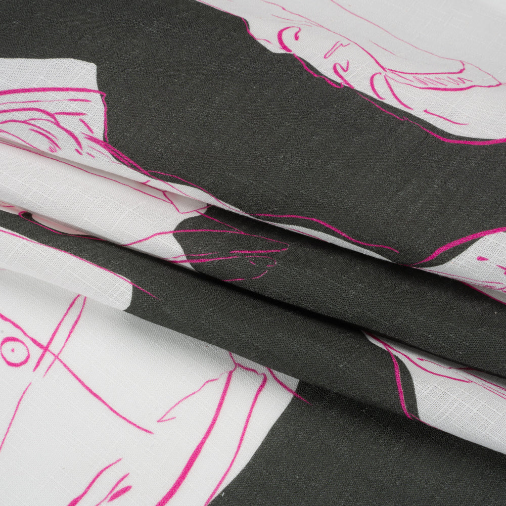 Slubbed Viscose Woven Print - Charcoal and White Portraits - Mood Exclusive Morning Mysteries Folded