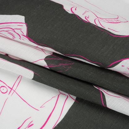 Slubbed Viscose Woven Print - Charcoal and White Portraits - Mood Exclusive Morning Mysteries Folded