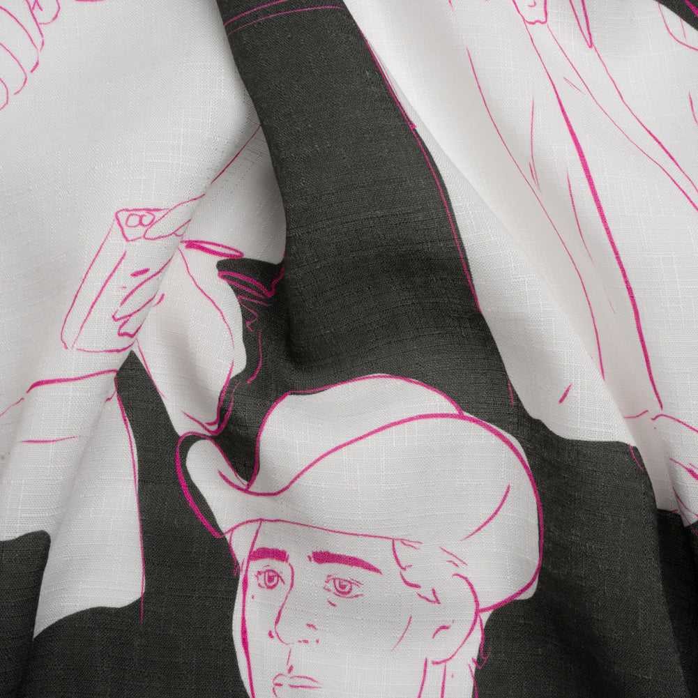Slubbed Viscose Woven Print - Charcoal and White Portraits - Mood Exclusive Morning Mysteries