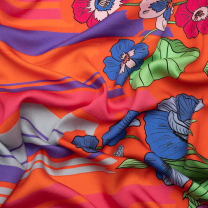 Mood Exclusive Red Lines and Lilies Rayon Challis