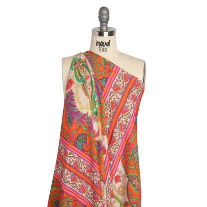 Viscose Crepe Panel - Red, Pink and Orange Fancy Leaves - Mood Exclusive Peacock Gardens Detail