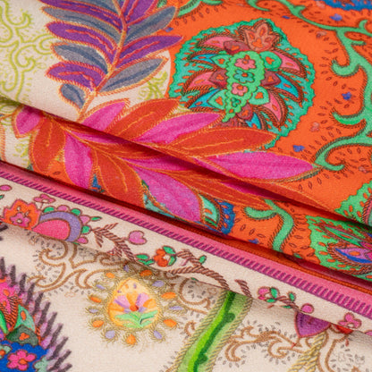 Viscose Crepe Panel - Red, Pink and Orange Fancy Leaves - Mood Exclusive Peacock Gardens Full