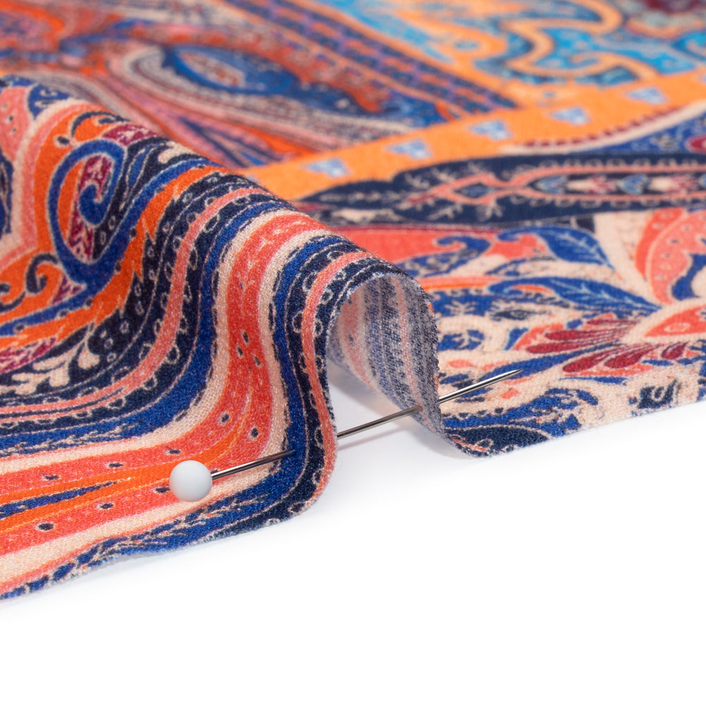 Viscose Crepe Panel - Orange, Blue and Rust Red Decorative Stripes - Mood Exclusive Desert Dance Folded