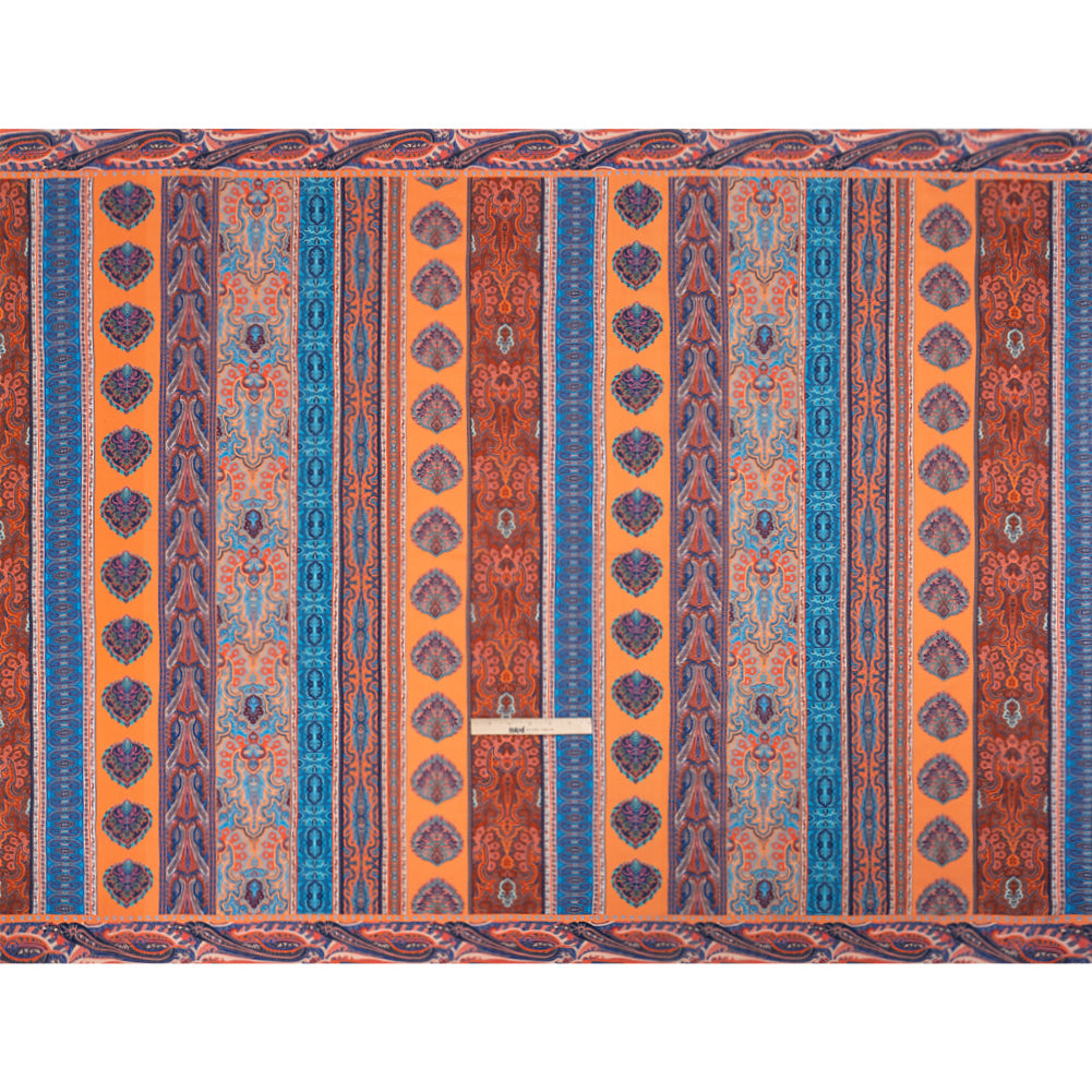 Viscose Crepe Panel - Orange, Blue and Rust Red Decorative Stripes - Mood Exclusive Desert Dance Drape