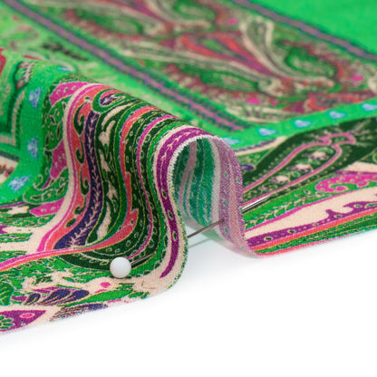 Viscose Crepe Panel - Green and Pink Decorative Stripes - Mood Exclusive Desert Dance Folded