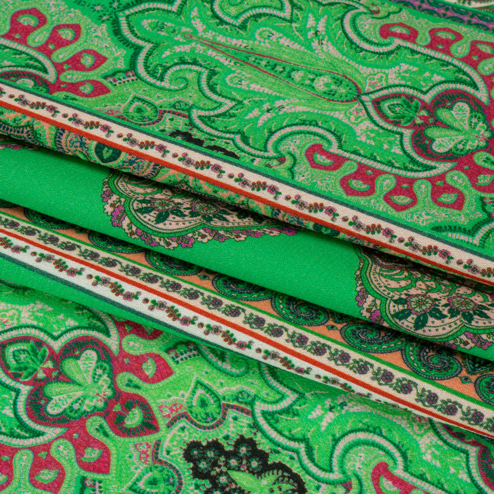 Viscose Crepe Panel - Green and Pink Decorative Stripes - Mood Exclusive Desert Dance Full