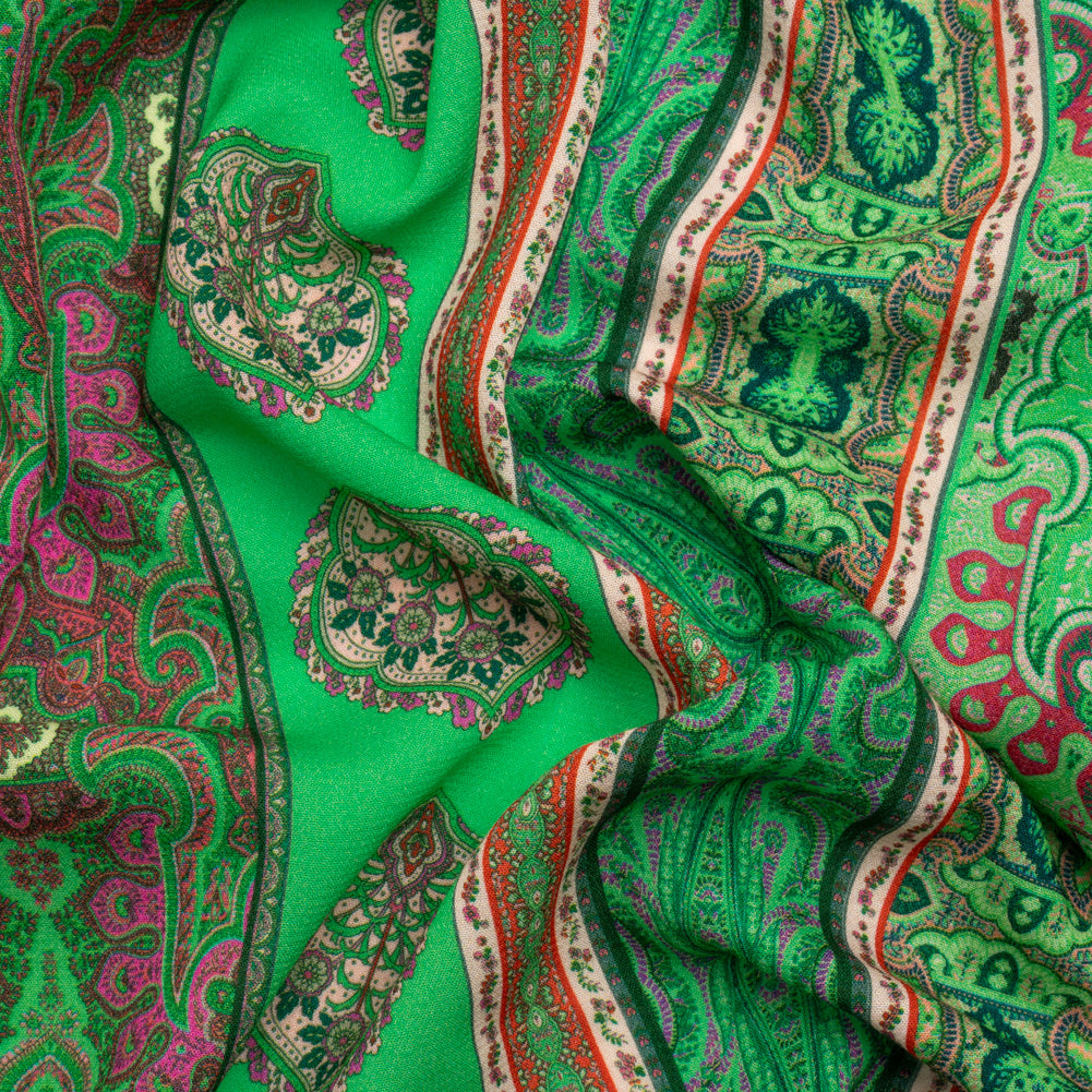 Viscose Crepe Panel - Green and Pink Decorative Stripes - Mood Exclusive Desert Dance