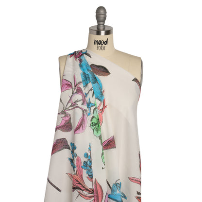 Viscose Crepe Print - Pink, Blue and Green Floral - Mood Exclusive Painted Petals Detail