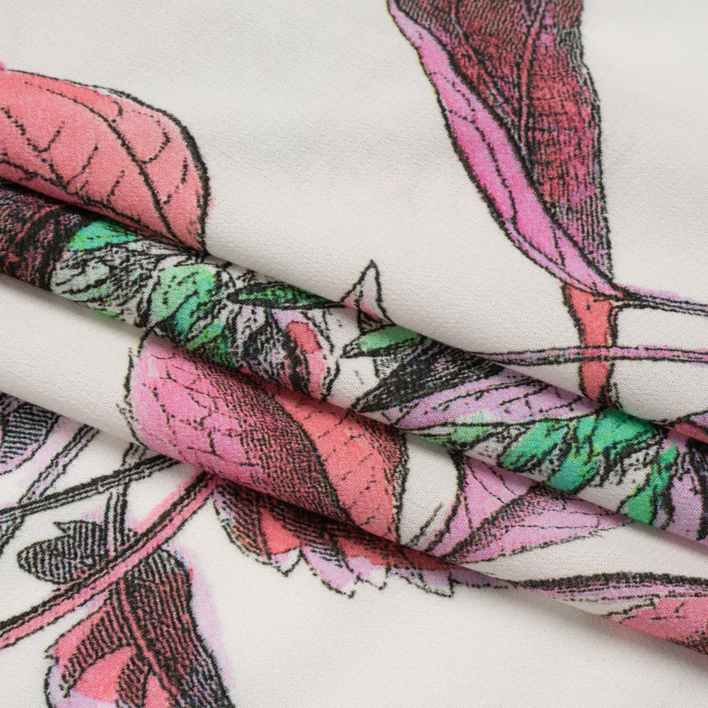 Viscose Crepe Print - Pink, Blue and Green Floral - Mood Exclusive Painted Petals Full