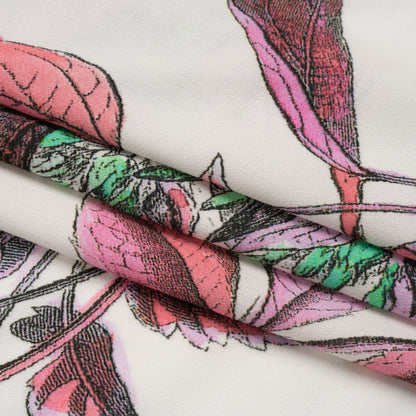 Viscose Crepe Print - Pink, Blue and Green Floral - Mood Exclusive Painted Petals Full
