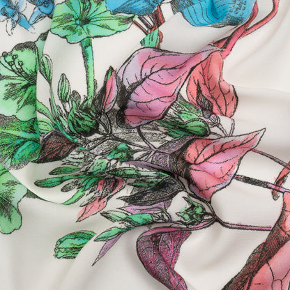 Viscose Crepe Print - Pink, Blue and Green Floral - Mood Exclusive Painted Petals