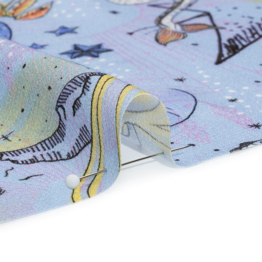 Viscose Crepe Print - Blue and Yellow Celestial Creatures - Mood Exclusive Mythical Me Folded