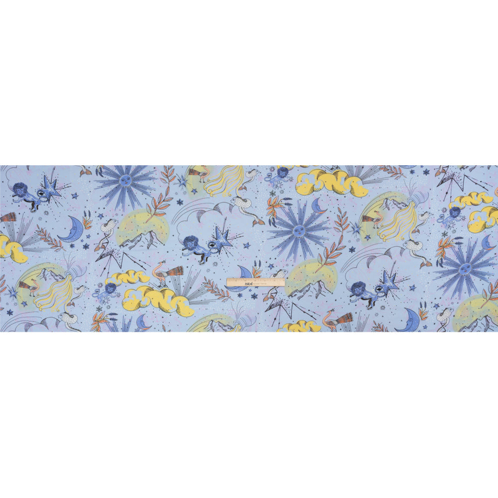 Viscose Crepe Print - Blue and Yellow Celestial Creatures - Mood Exclusive Mythical Me Drape